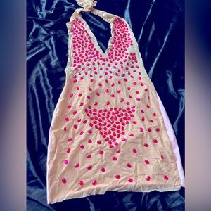 Mesh rhinestone mini dress with a silk back